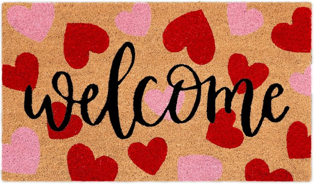 Valentine's Day Natural Coir Doormat Red Pink Love Heart Welcome Floor Mat Non-Slip Entrance Door... | Amazon (US)