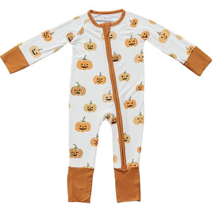 Pumpkins Bamboo Zipper Onesie by Mebie Baby - Double Zipper & Foot Grips for Babies 0-18 Months | Mebie Baby