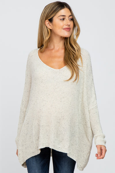 Ivory Speckled Oversized Maternity Sweater | PinkBlush Maternity