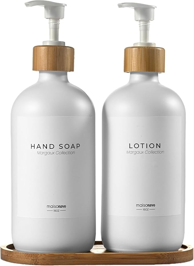 MaisoNovo Glass Soap Dispenser Bathroom Set | Hand Soap and Dish Soap Dispenser Set | 16.9oz Whit... | Amazon (US)