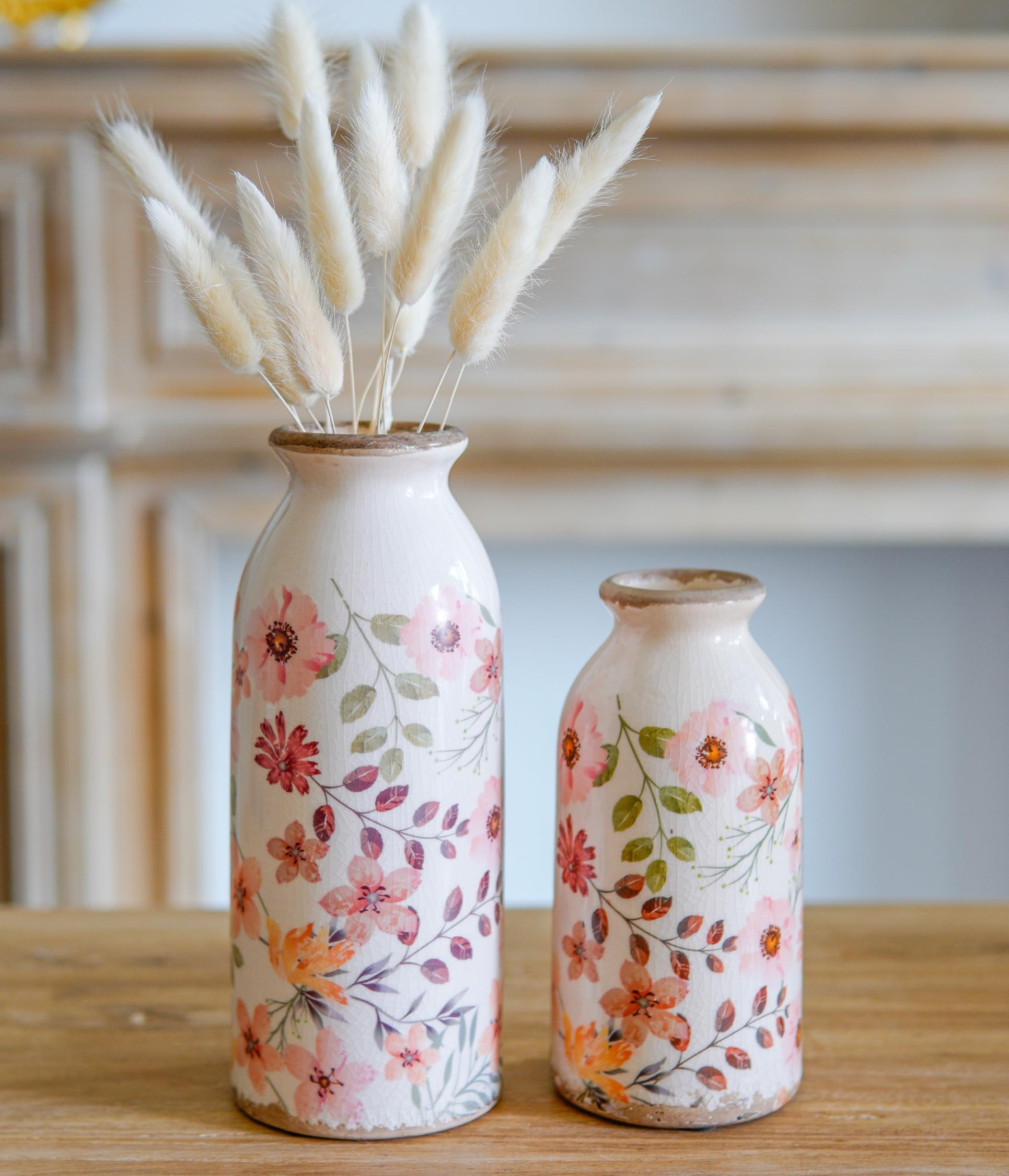Vintage Flora Ceramic Vase Set, Retro Rustic Cute Vase Gift, Art Decorative Vase for Your Home, Kitchen, Bedroom, Office, Living Room, Bathroom, & Shelf Centerpiece Table Decorations | Amazon (US)