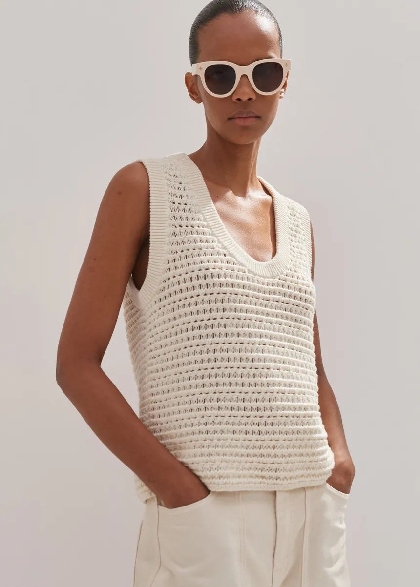 Chunky Cotton Open Stitch Vest | ME+EM Global (Excluding US)