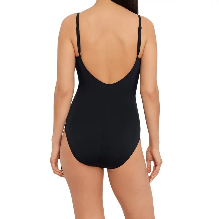 Time and Tru Women's and Women’s Plus Size Black V Wire Shirred One Piece Swimsuit | Walmart (US)