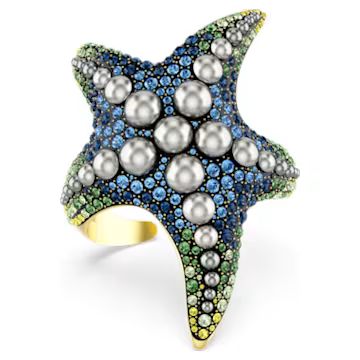 Idyllia cuff, Crystal pearls, Starfish, Multicolored, Gold-tone plated by SWAROVSKI | SWAROVSKI