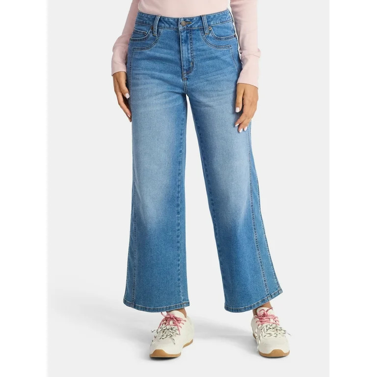 Time and Tru Women's High Rise Straight Jeans with Side Seam Details, 27" Inseam, Sizes 0-20 | Walmart (US)