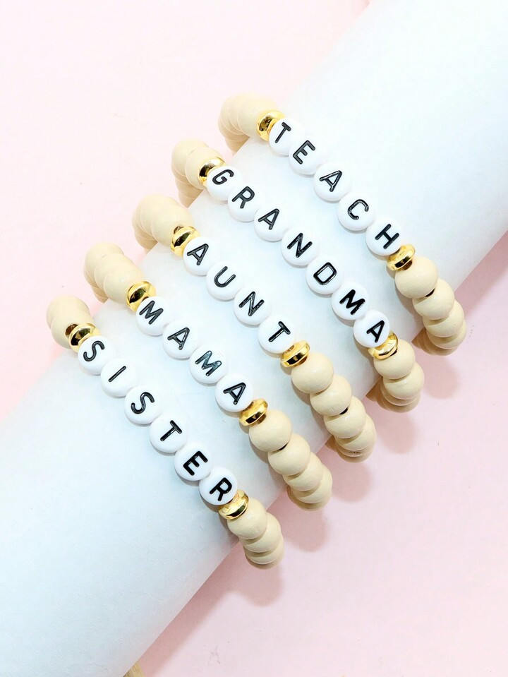 1pc Wooden Beads With Letter MAMA TEACH AUNT SISTER GRANDMA Bracelet Gift For Mother Teacher Aunt... | SHEIN