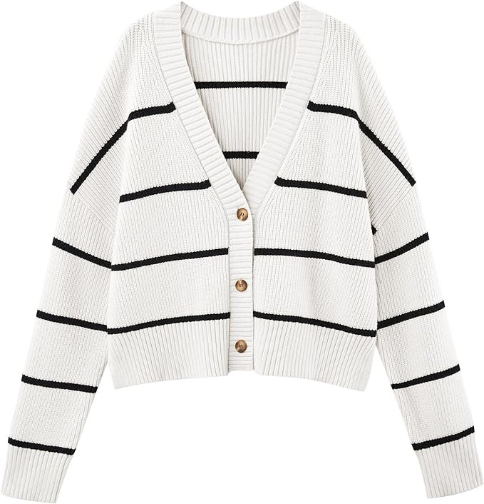 LILLUSORY Women's Lightweight Cropped Cardigan 2023 Open Front Button Sweaters V Neck Cardigans K... | Amazon (US)