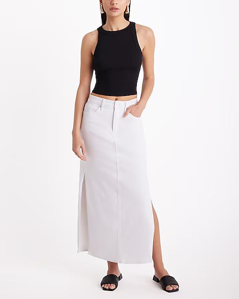 High Waisted White Denim Maxi Skirt | Express