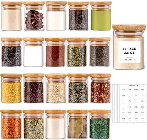 Laramaid 2.5oz 20Packs Glass Jars Set, Cylinder Spice Jars with Bamboo Lids and Customized Labels... | Amazon (US)