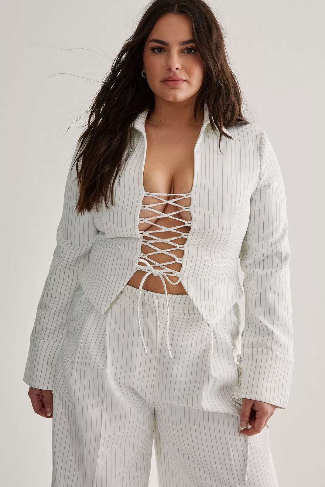Plus Tailored Lace Front  Pinstripe Jacket | Nasty Gal US