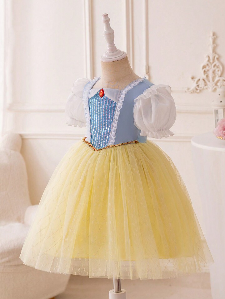 Young Girl's Birthday Party, Wedding, Festival,  Elegant Blue/Yellow Princess Dress | SHEIN