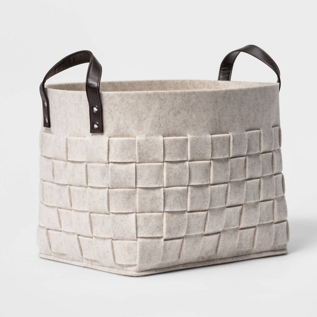 Woven Felt Rectangular Basket with Faux Leather Handles White - Threshold™ | Target