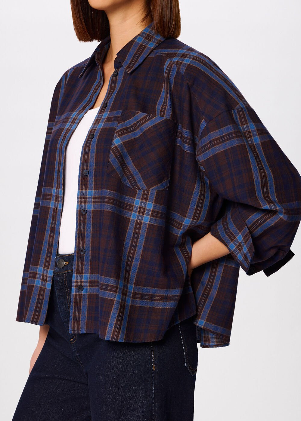 Blue/Multi Checked Brushed Cotton Shirt | WHISTLES | Whistles UK | | Whistles
