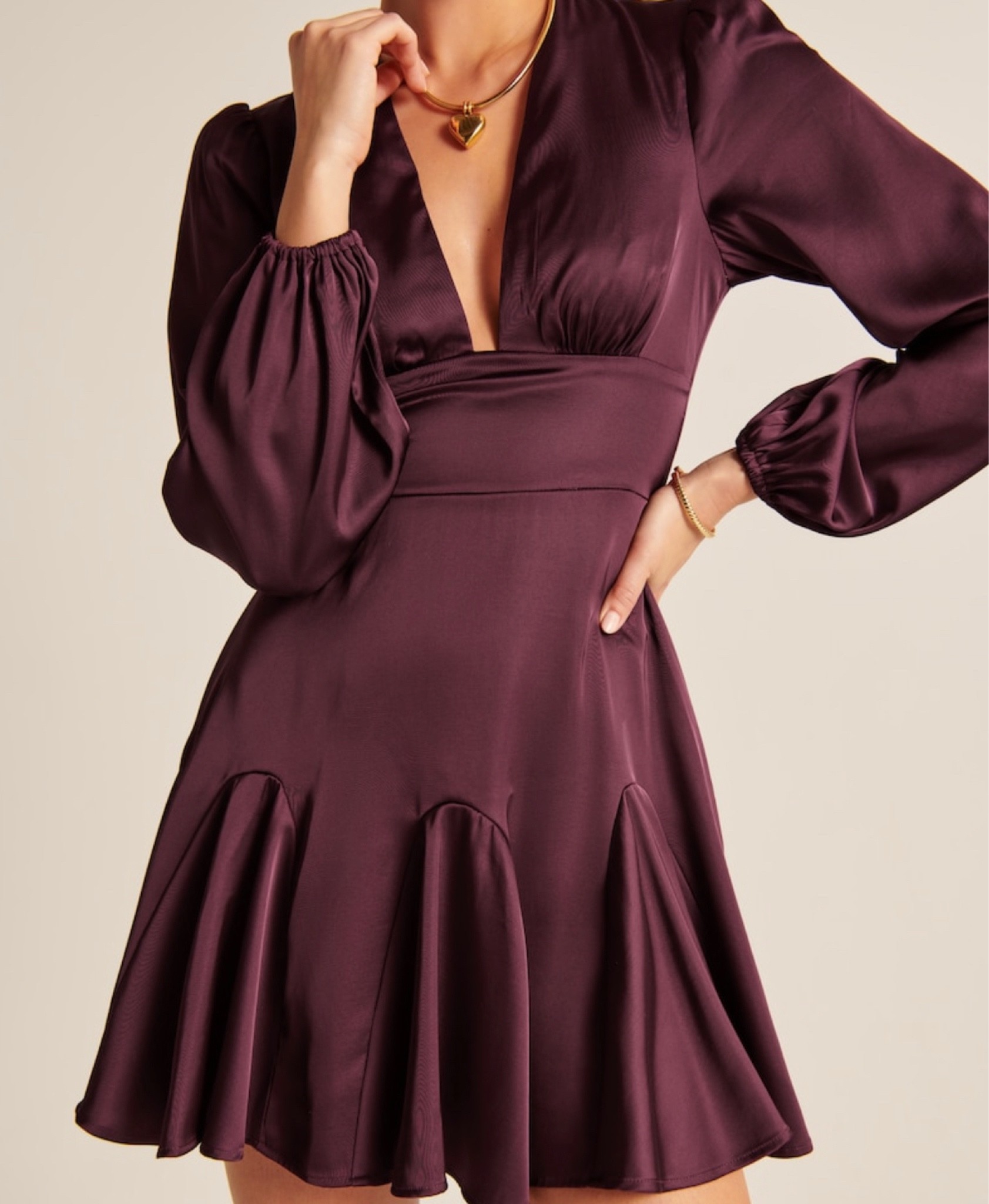 Mini curated Plunge on Satin Dress Long-Sleeve LTK