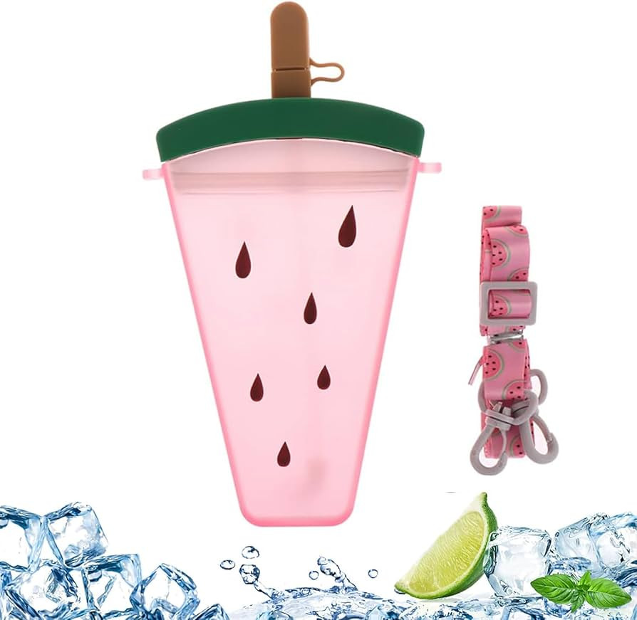 Cute Watermelon Slice Shape Water Bottles, 320ml Plastic Drinking Bottles with Straw and Adjustab... | Amazon (US)
