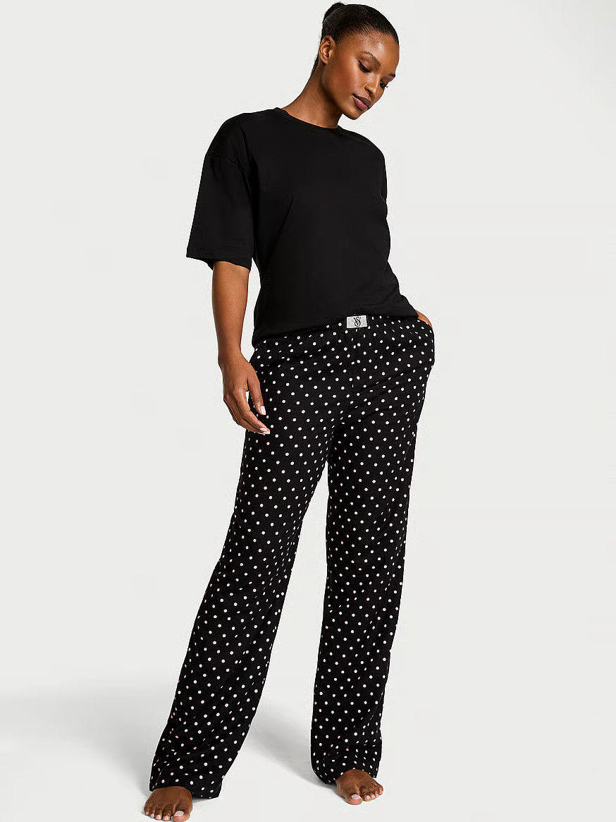 Buy Flannel Short-Sleeve Long Tee-Jama Set, Black Aspirin Dot - Order Pajamas Sets online - Victo... | Victoria's Secret (US / CA )