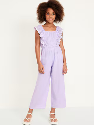 Sleeveless Linen-Blend Ruffle-Trim Jumpsuit for Girls | Old Navy (US)