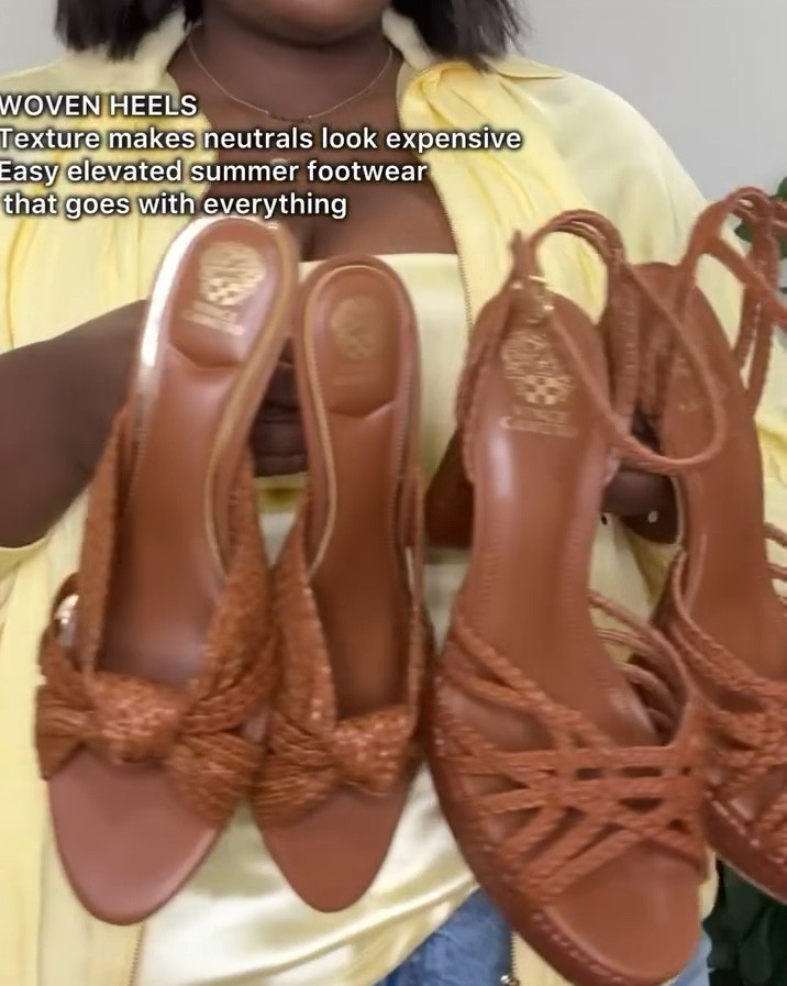 Vacation packing used to mean bringing several pairs of shoes. Now I look for styles that can handle brunch, dinner, and everything in between. #SummerShoes
#WovenHeels
#NeutralStyle
#VacationStyle
#SandalSeason
#SummerFashion
#DesignerInspired
#LTKStyle
#FashionFinds
#ShoesOfTheDay

#LTKTall #LTKSeasonal #LTKootd