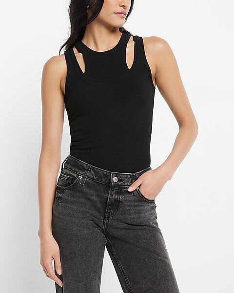 Fitted Ribbed High Neck Tailored Tank | Express