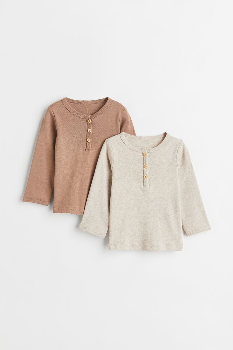 2-pack Cotton Henley Shirts - Blue melange/dark gray melange - Kids | H&M US | H&M (US + CA)