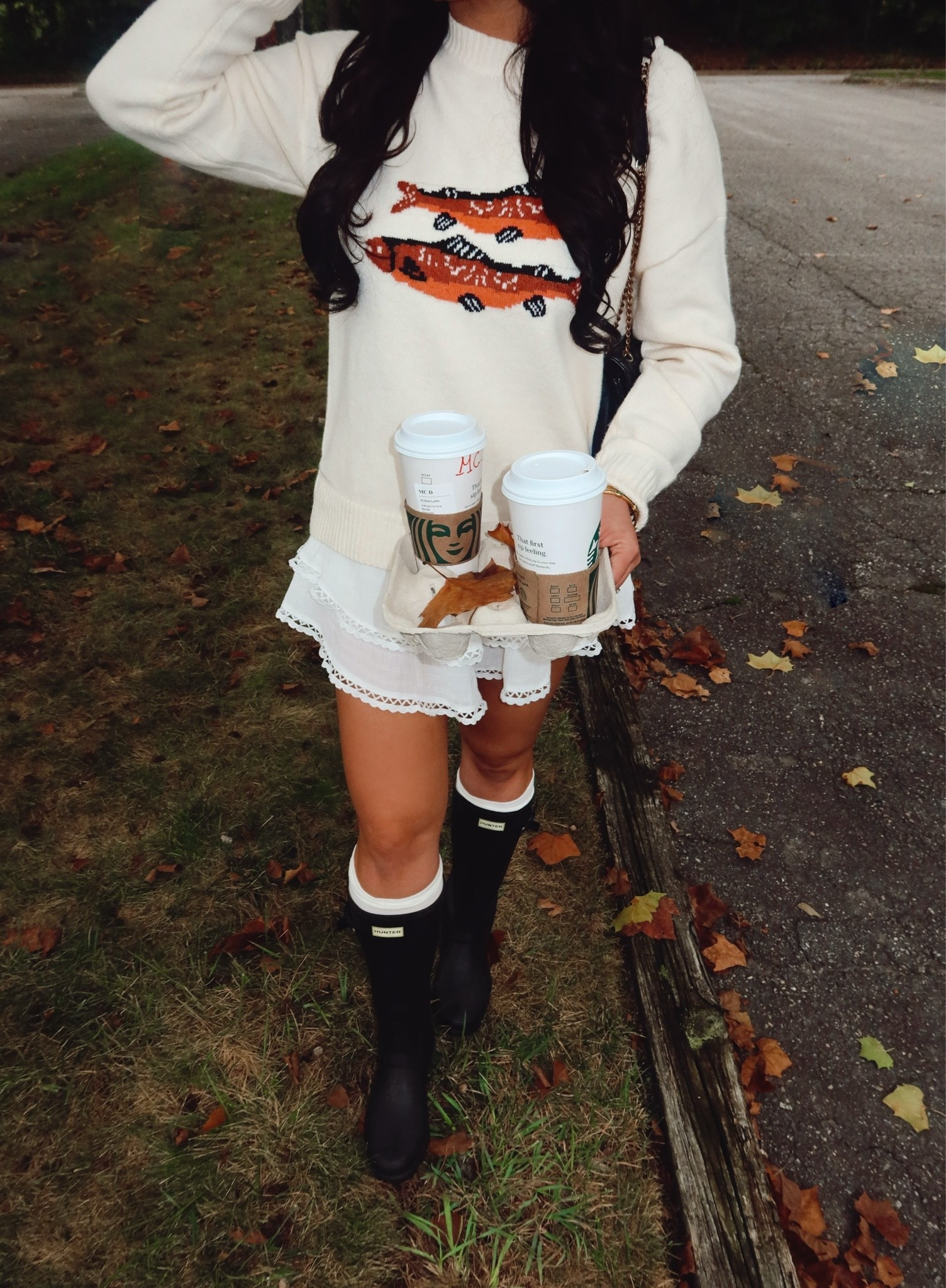Amazon fish sweater (medium), white flowy skort (medium), Amazon boot socks, hunter boots (tts) a perfect fall rainy day look #founditonamazon

#LTKSaleAlert #LTKootd