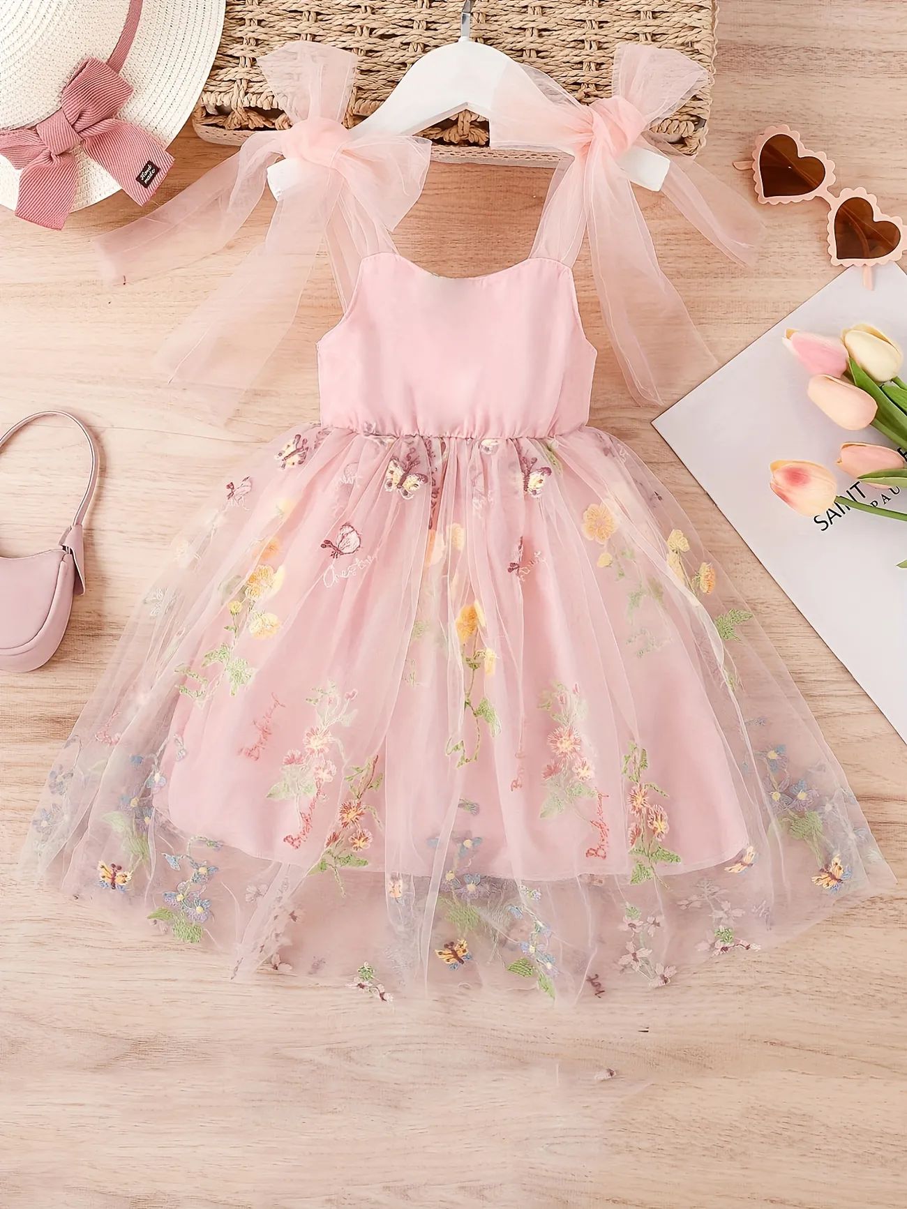 Baby Girls Cute Floral Butterfly Embroidery Mesh Cami Dress Clothes For Summer | Temu Affiliate Program