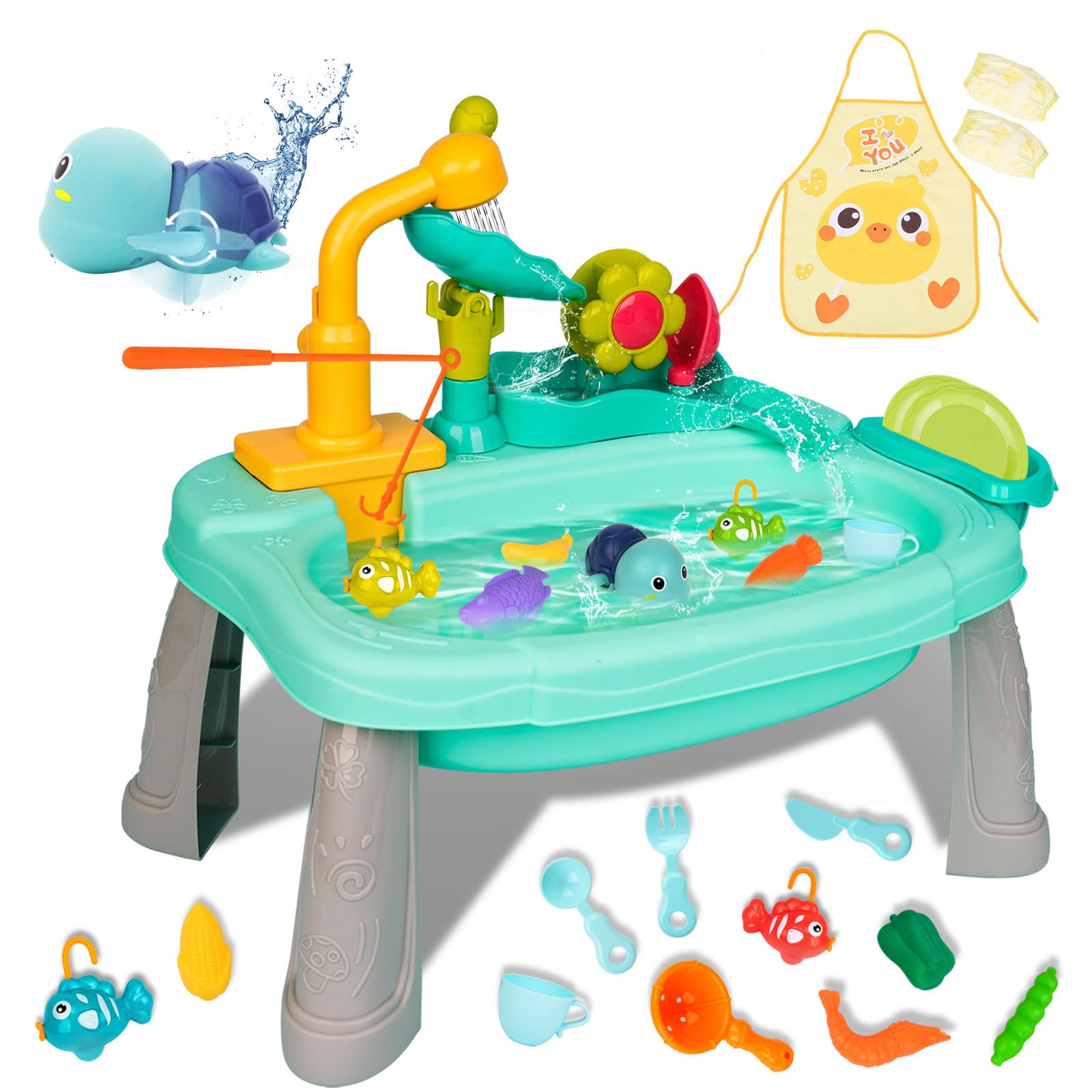 Kids Play Sink with Running Water, Mini Water Table for Toddlers 1-3, Upgraded Faucet and Play Di... | Amazon (US)