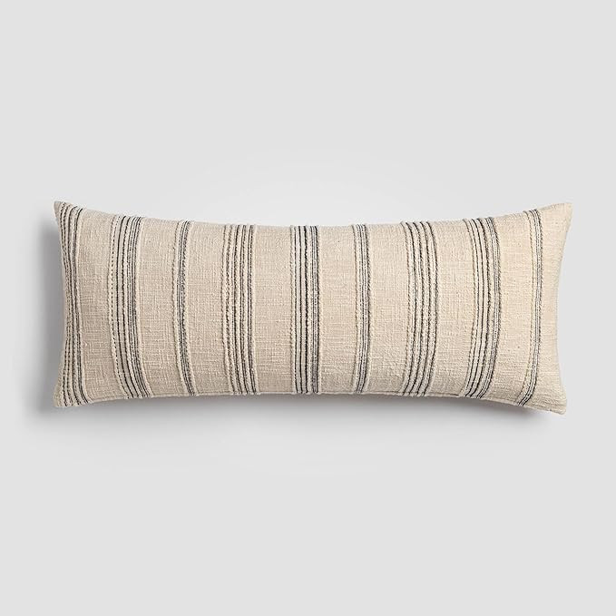 Tide Stripe Lumbar Pillow, Blue & Ivory Stripes Decorative Throw Pillow with Insert, Handwoven Co... | Amazon (US)