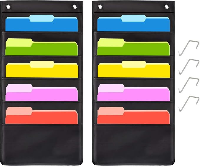 Hanging Wall File Folder Organizer Storage Pocket Chart with 5 Pocket for Assignments, Books, Fil... | Amazon (US)