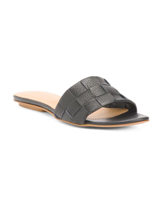 Made In Italy Leather Woven Slides | TJ Maxx