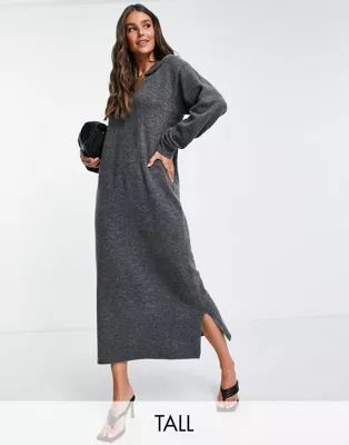 4th & Reckless Tall open collar knit midi sweater dress in gray | ASOS (Global)