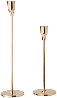 LampLust Gold Taper Candle Holder Set - Modern Candlesticks, Brass Plated Metal, 10 and 13 Inch T... | Amazon (US)