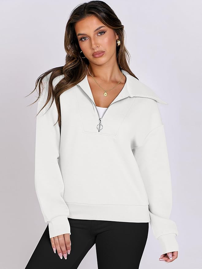 ANRABESS Women Quarter Zip Pullover Lapel High Neck Casual Long Sleeve Soft Fashion Sweatshirts 2... | Amazon (US)