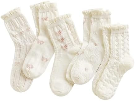 5 Pair Cute Ankle Socks for Women Coquette Bow Print Ruffle Frilly Cotton Socks Lace Trim Breatha... | Amazon (US)