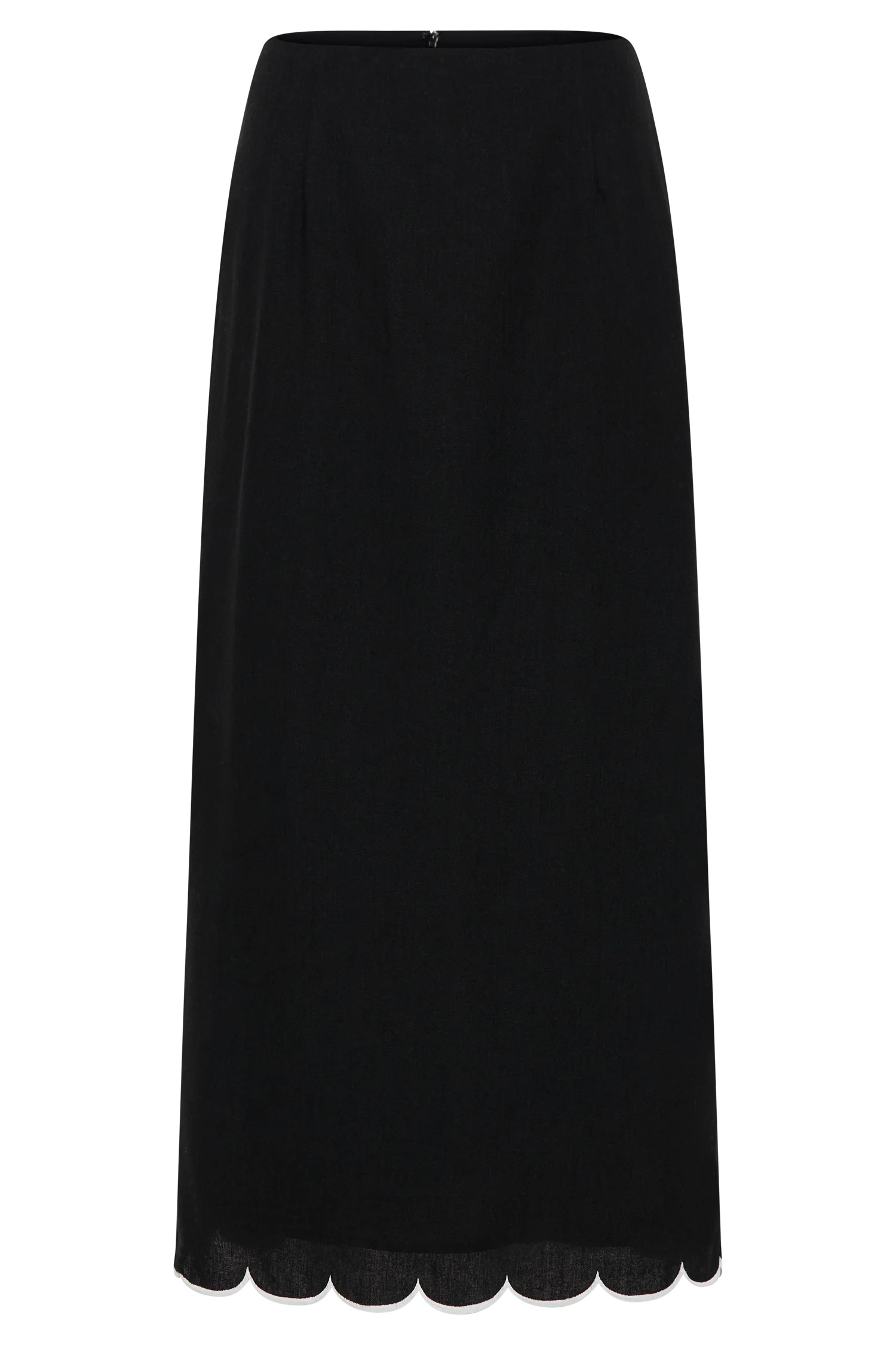 Alessio Scalloped Midi Skirt - Black | MESHKI US