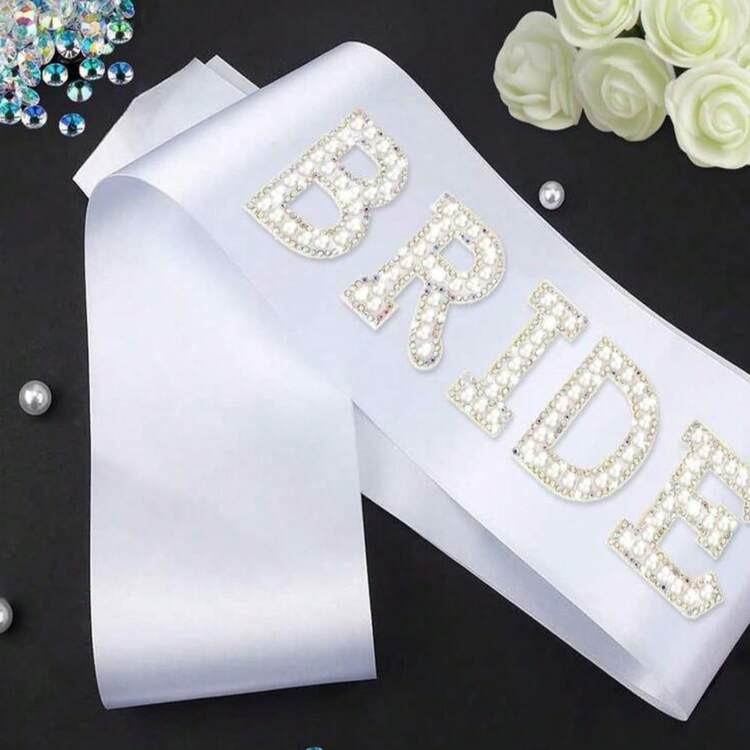 1pc White Pearl & Rhinestone Bridal Sash, Wedding Accessory, Bachelorette Party Sash, Bridal Shower Gift, Wedding Party Sash | SHEIN
