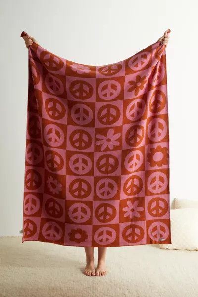 Calhoun & Co. Peace Please Knit Throw Blanket | Urban Outfitters (US and RoW)