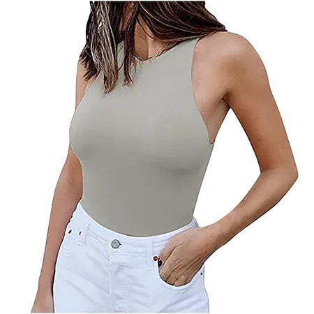 Summer Tops for Women 2022 Tight Fitted Womens Tank Tops Sexy Crop Top Sleeveless T Shirts Black Cre | Walmart (US)