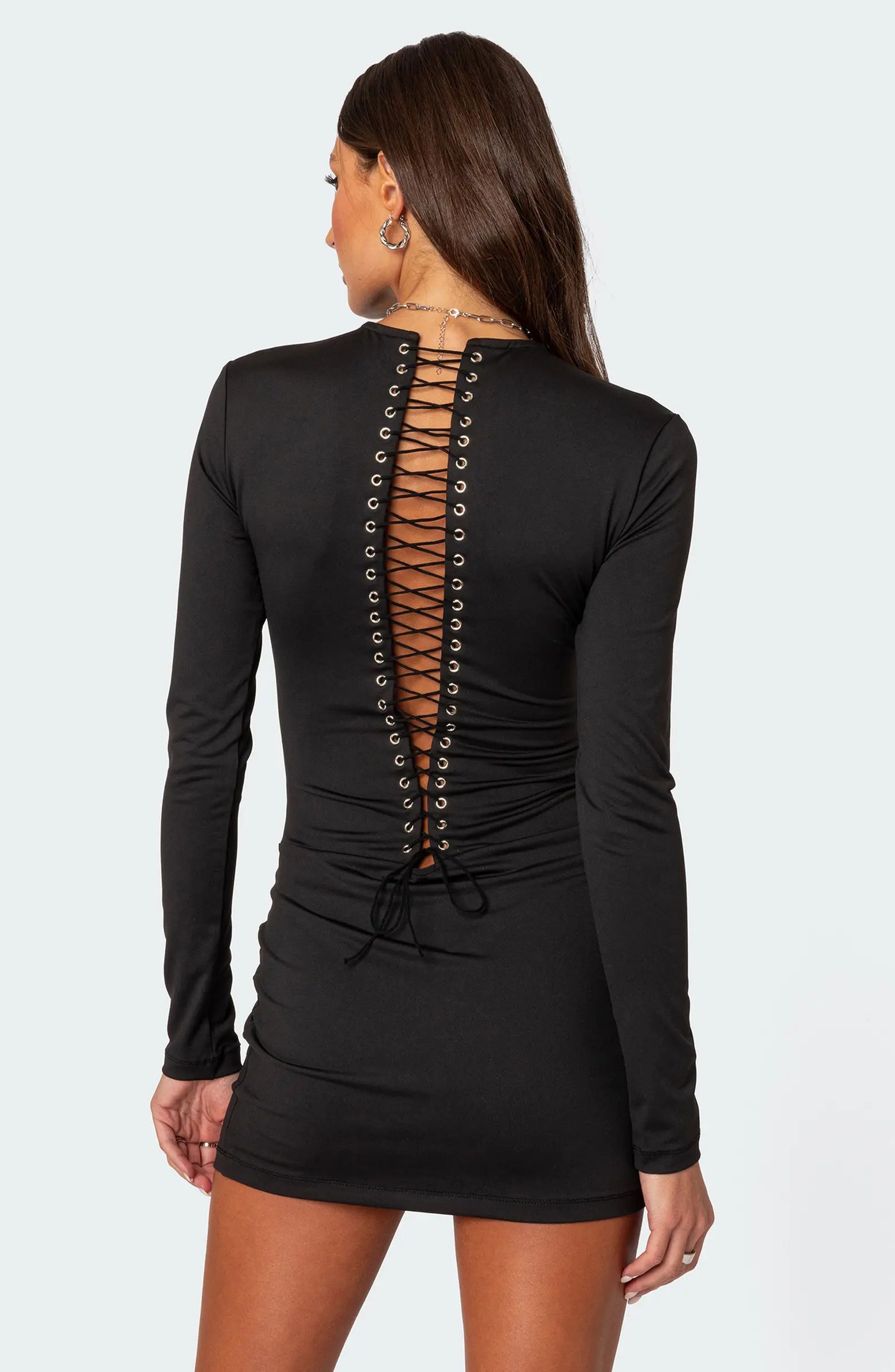 Cindy Lace-Up Back Long Sleeve Minidress | Nordstrom