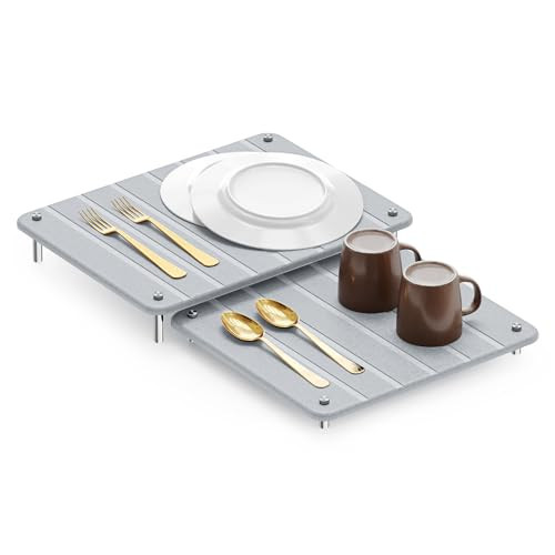 SpaceAid 2 Pack Stone Dish Drying Mats for Kitchen Counter, Expandable Absorbent Rack Dish Pad, Quick Dry Diatomaceous Earth Dishes Mat Tray, Absorbing Sink Stone Mat Board (Light Gray) | Amazon (US)