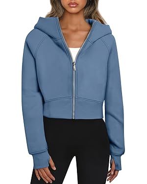 Trendy Queen Womens Zip Up Hoodies Cropped Sweatshirts Fall Outfits Casual Hooded Pullover Sweate... | Amazon (US)