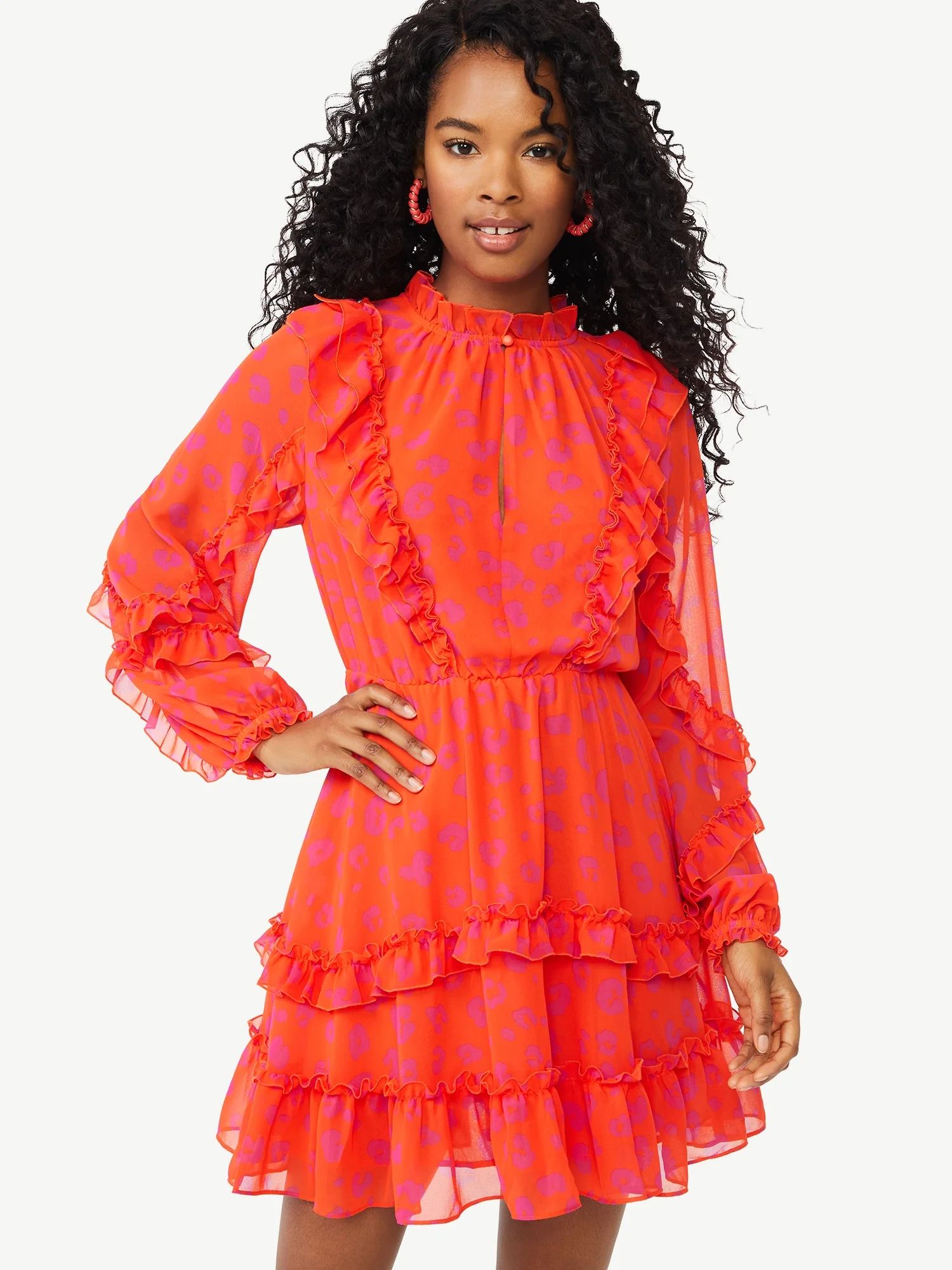 Scoop Women's Long Sleeve Ruffle Mini Dress | Walmart (US)