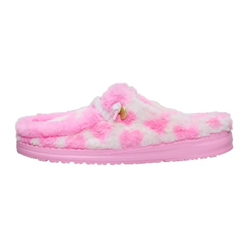 HEYDUDE Women’s Wendy Slipper Hearts, Pink/White Size 12 | Cozy Faux Shearling Valentine Slippers with Easy Slip On Comfort | Amazon (US)