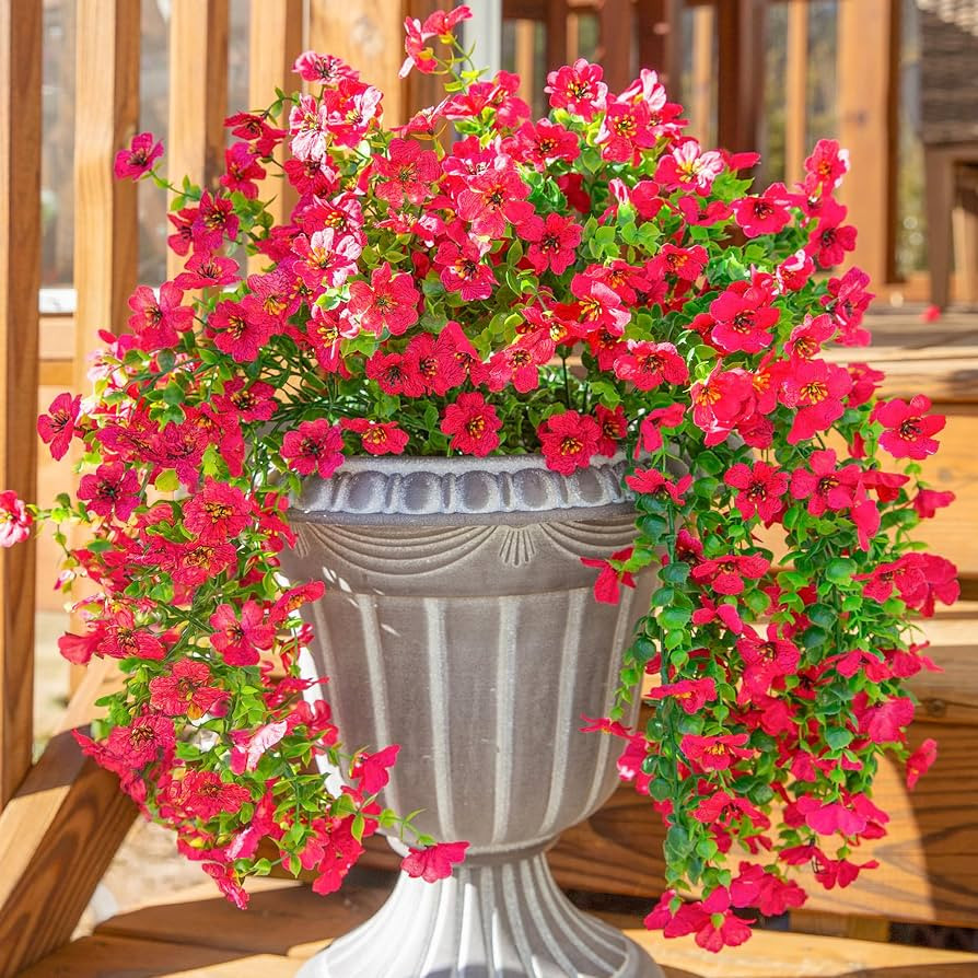 HyeFlora Artificial Flowers for Outdoors Fake Hanging Decoration, 2Pcs Hotpink Spring Decor, Real... | Amazon (US)