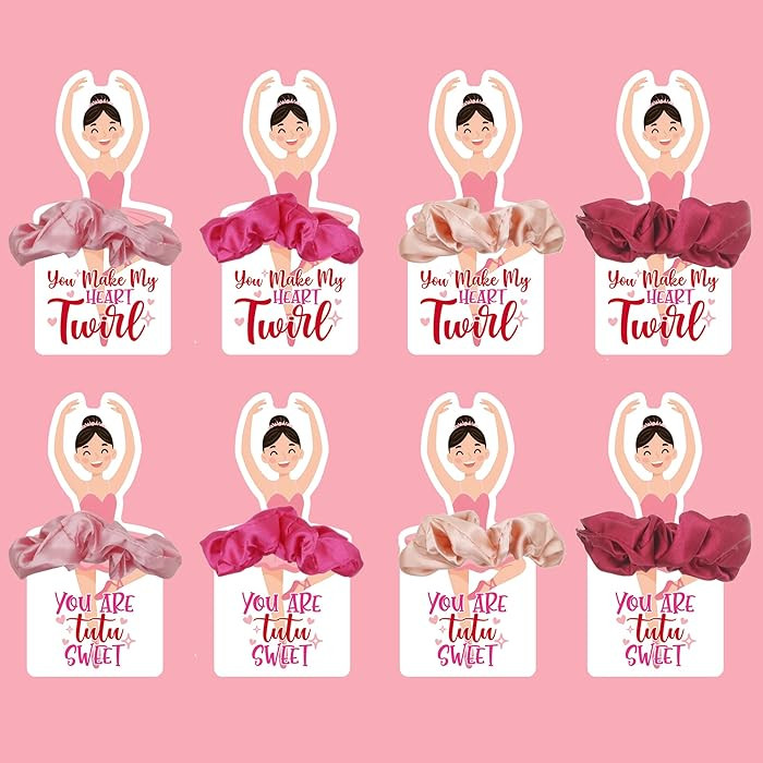 Valentines Day Gifts for Girls School Classroom, 24 Pack Ballerina Cards With Hair Scrunchies, Va... | Amazon (US)