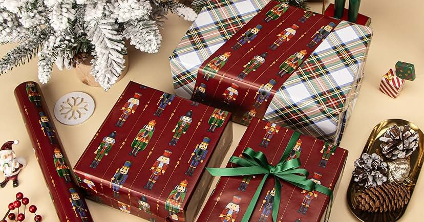 Ribbli Christmas Wrapping Paper Mini Roll Reversible Christmas Candy Cane and Red Green Stripes G... | Amazon (US)