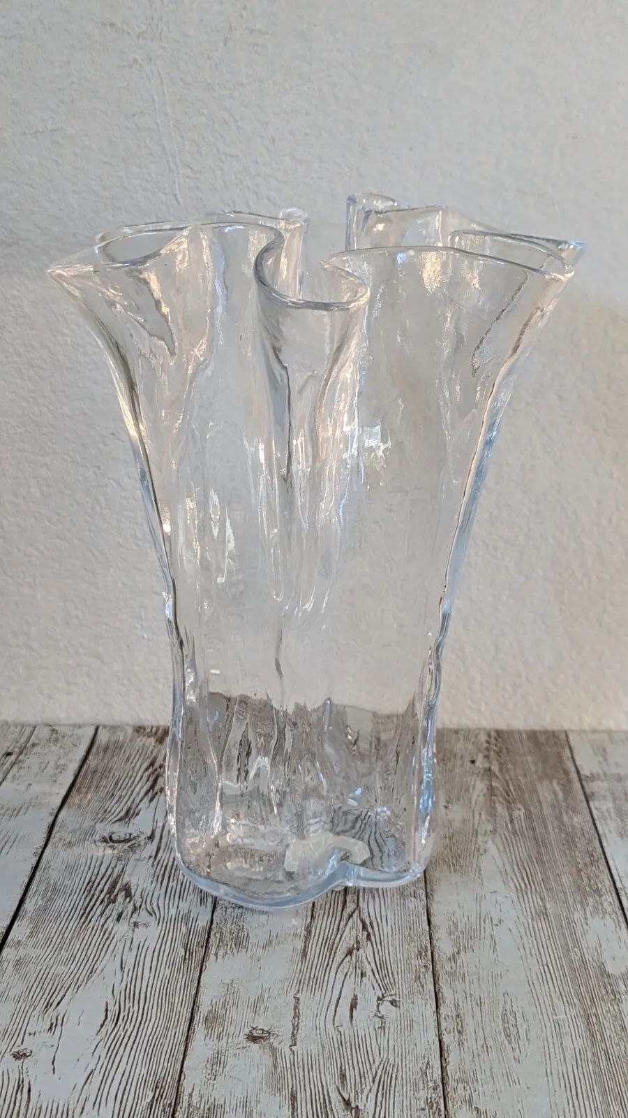 Crate & Barrel Muurla Finland Eva Clear Ruffled Art Glass Vase 8"  | eBay | eBay US