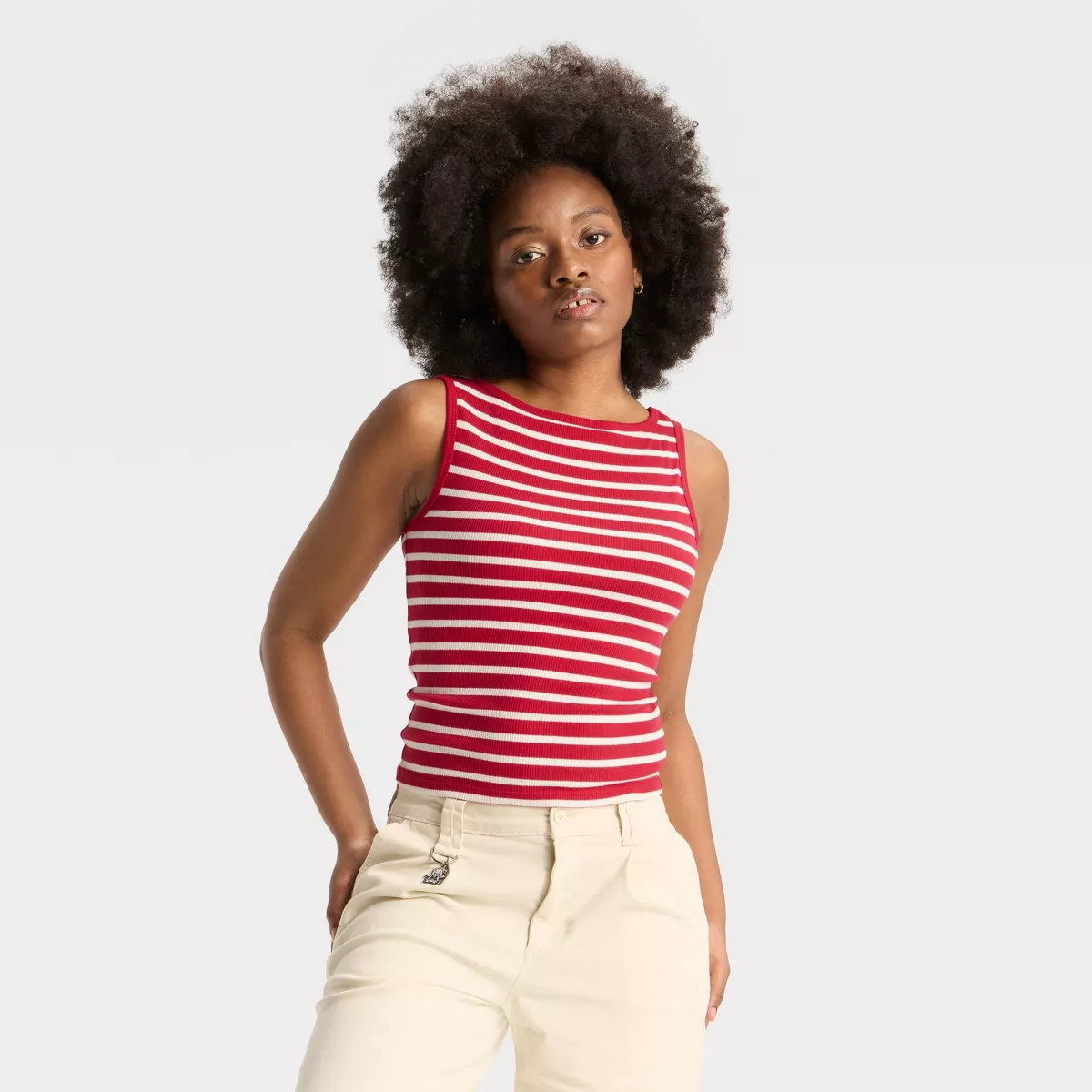 Women's Boat Neck Graphic Tank Top - Wild Fable™ Ruby Red Striped S | Target