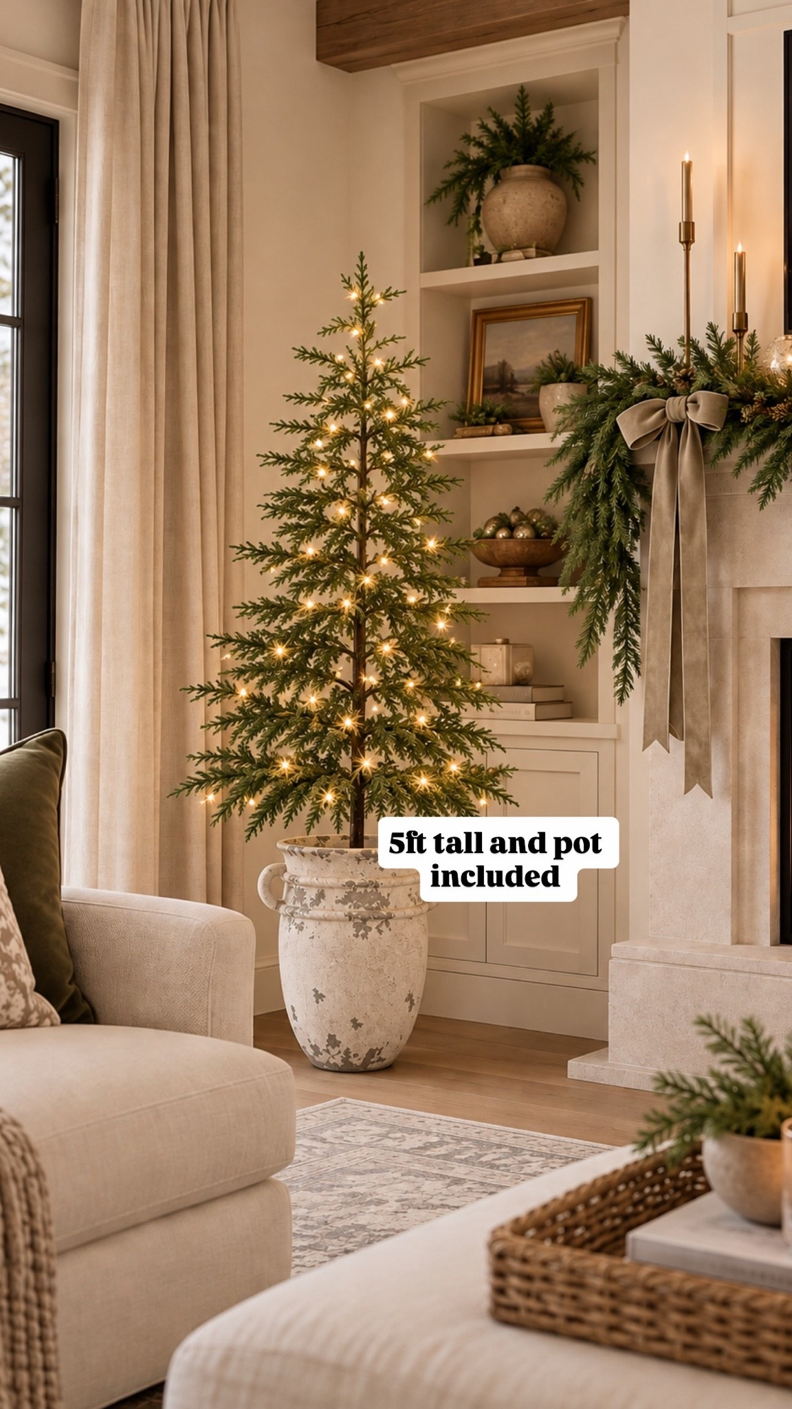 A little Christmas tree moment 🎄✨ This 5-ft tree is the perfect size for adding a little holiday magic without taking over the room. I love it styled simply with warm lights and this gorgeous vintage-inspired urn.

#LTKHome #LTKSeasonal #LTKSaleAlert