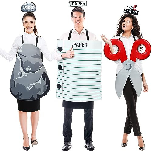 Suhine 7 Pcs Rock Paper Scissors Costumes Adults Family Halloween Costumes Set for 3 Person Trio Group Halloween Outfits(Classic Style) | Amazon (US)
